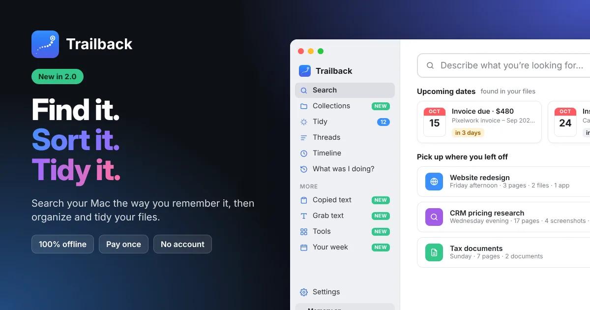 Trailback: Find, Organize & Tidy Files on Mac — image 1